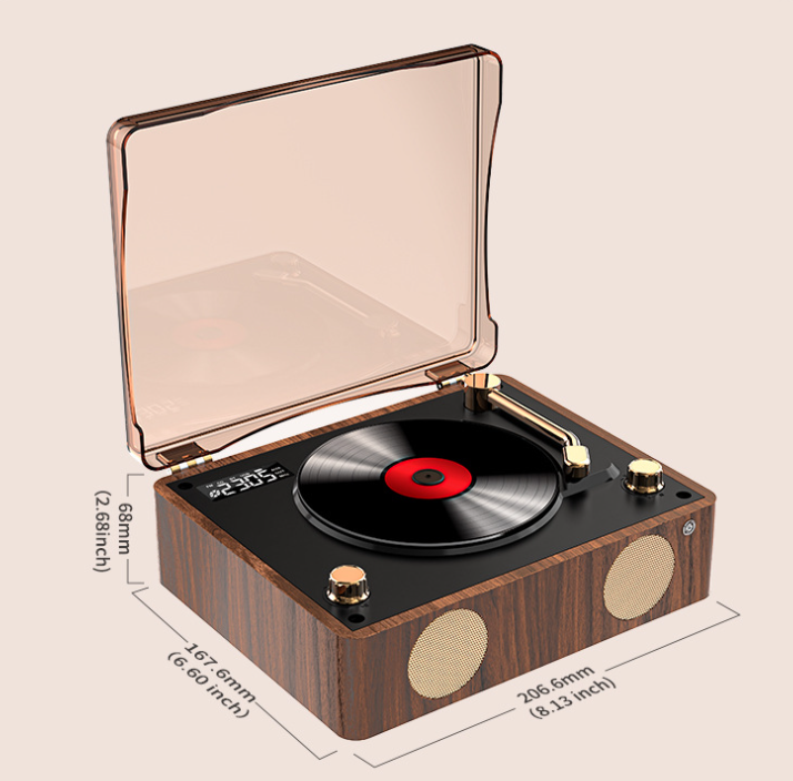 Retro Turntable Style Bluetooth Speaker & CD Player with Display - USB Rechargeable 5
