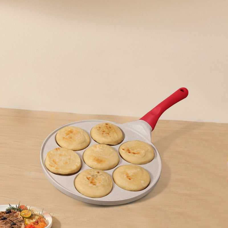 Black Waffle + Black Handle (Gas Model) Non-Stick Pancake Pan - 7-Hole Fun Shapes Breakfast Griddle (27cm)