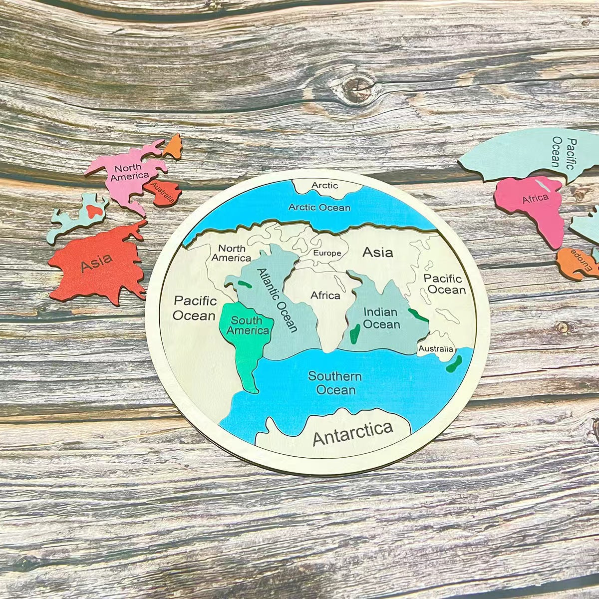 Wooden Seven Continents Puzzle - Colorful World Map Jigsaw for Early Geography Learning 3