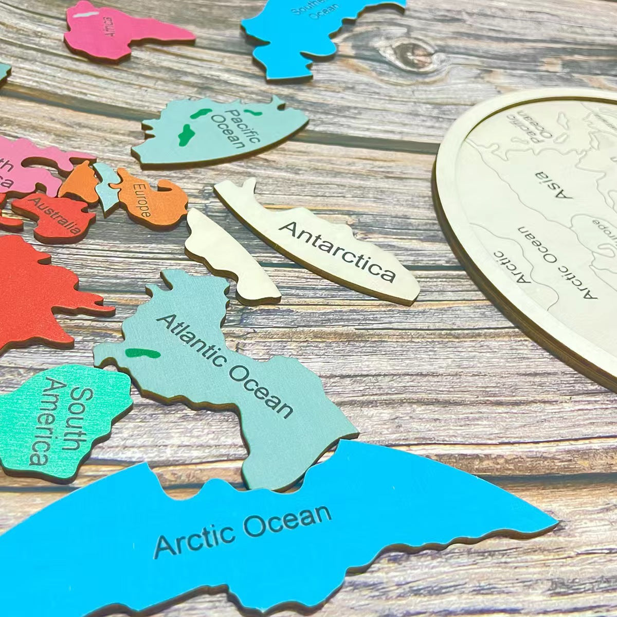 Wooden Seven Continents Puzzle - Colorful World Map Jigsaw for Early Geography Learning 4