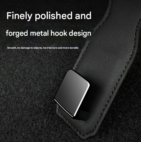 Black Heavy Duty Car Headrest Hooks (Set of 4 Units) - PU Leather Seat Back Organizer Hangers 3