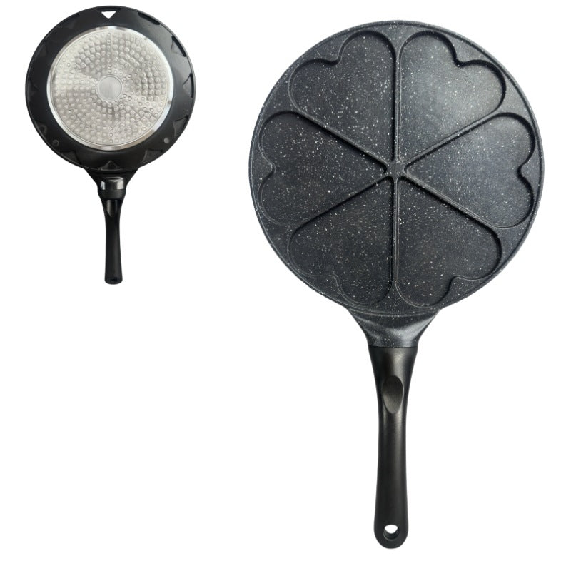 Black Heart Six Hole Versatile Non-Stick Frying Pan (27cm) - Induction Ready Skillet for Everyday Cooking