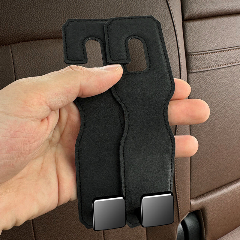 Black Premium PU Leather Car Headrest Hooks (Set of 4) - Stylish Seat Back Organizer Hangers 3