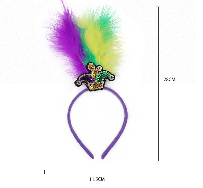 Yellow Clown Pattern Festive Mardi Gras Feather Headband Set - 10 Pack Sequin Jester Hat Party Accessory 4