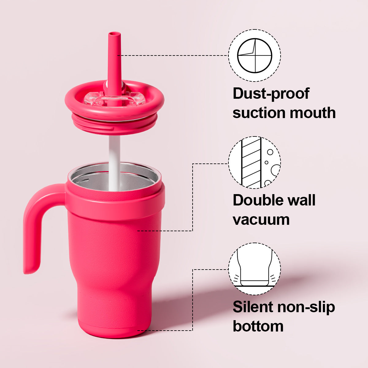 Blue 14oz Insulated Tumbler with Handle & Straw - 304 Stainless Steel Car Cup (Contrast Color) 3