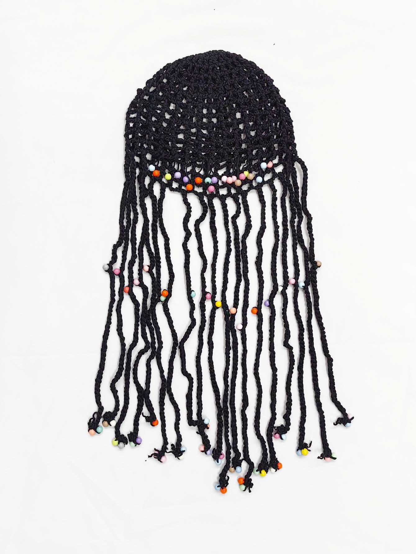 Black Boho Hand-Crocheted Tassel Sun Hat - Lightweight Breathable Beach Cap (Fits 55-60cm) 3