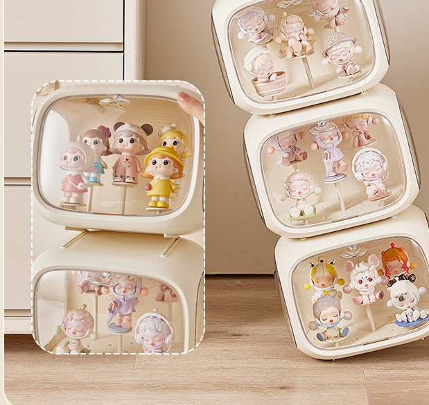 Cream White Without Lamp Wall Mount & Desktop Blind Box Display Case - Clear Dustproof Storage Organizer for Collectibles & Figures 3