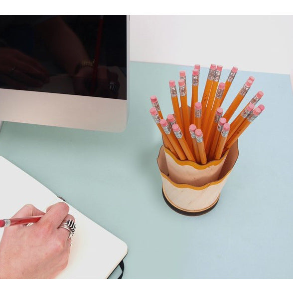 2PCS Red Creative Wooden Pencil Shaving Pen Holder - Novelty Desk Organizer & Stationery Storage 3