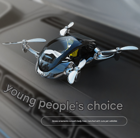 Silver Solar Powered Drone Car Air Freshener - Rotating Propeller Vehicle Scent Diffuser Ornament 3