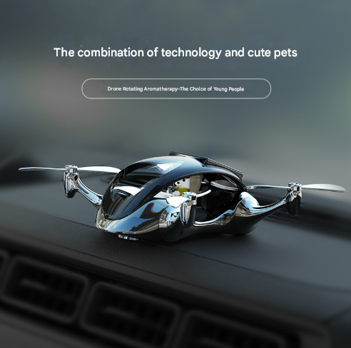 Silver Solar Powered Drone Car Air Freshener - Rotating Propeller Vehicle Scent Diffuser Ornament 4