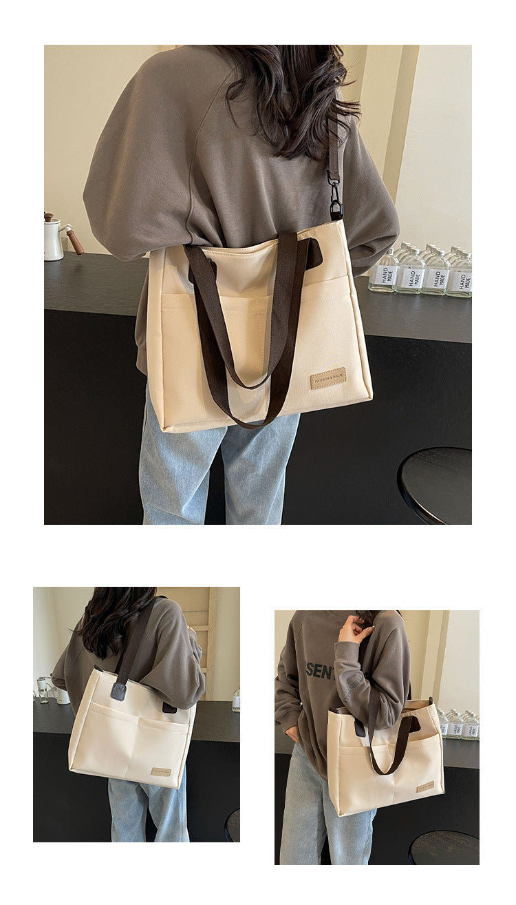 Stylish white canvas tote bag with detachable shoulder strap 3