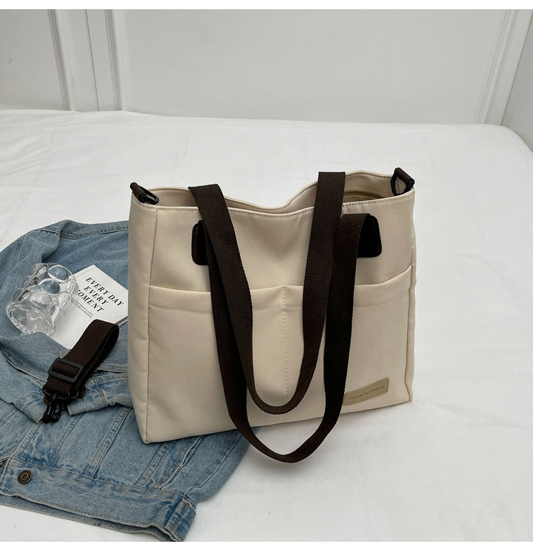 Stylish khaki canvas tote bag with detachable shoulder strap 3