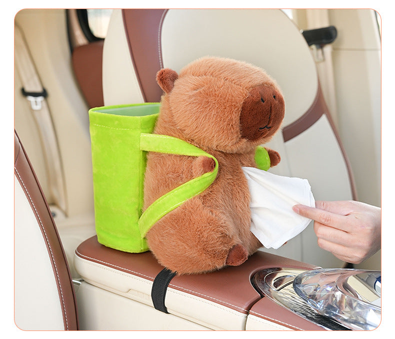 Cute Capybara Tissue Holder for Car - Plush Toy with Storage 3