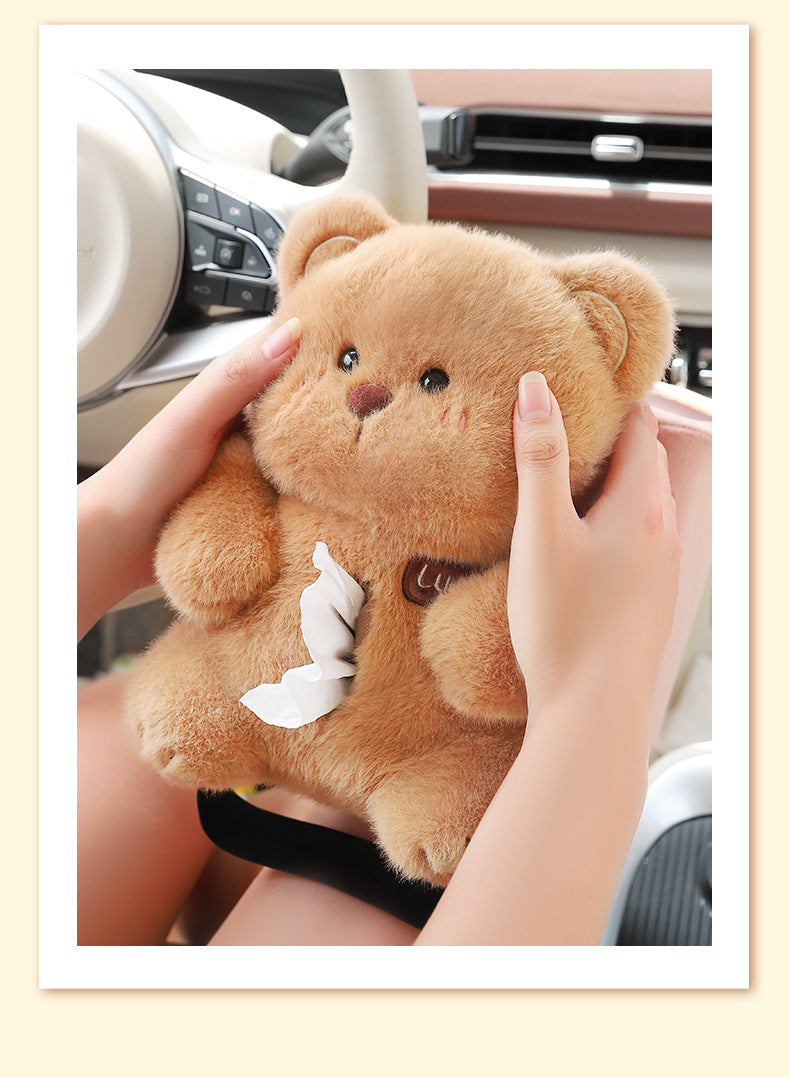 Adorable Bear Tissue Holder for Car - Plush Toy with Storage 4