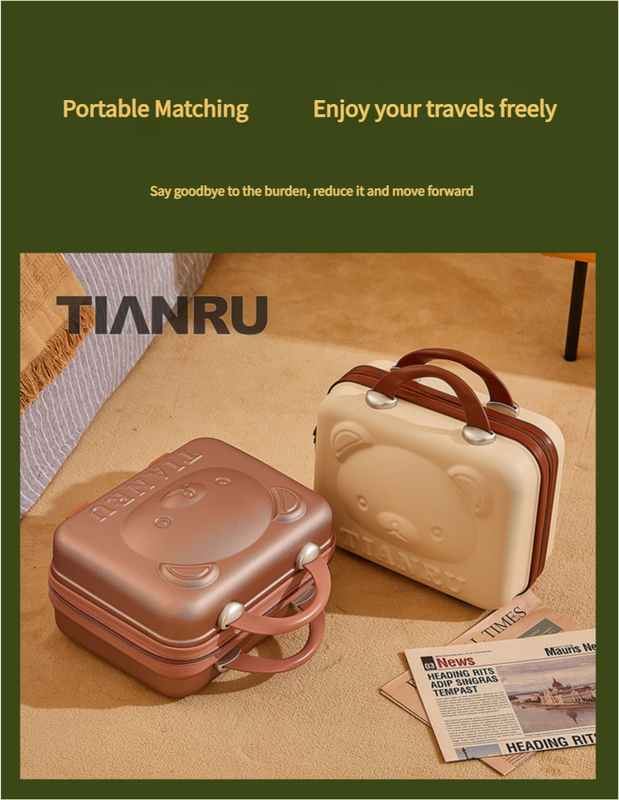 Cute Bear Face Hard-Shell Storage Case with Lock - 14-Inch green Travel Organizer