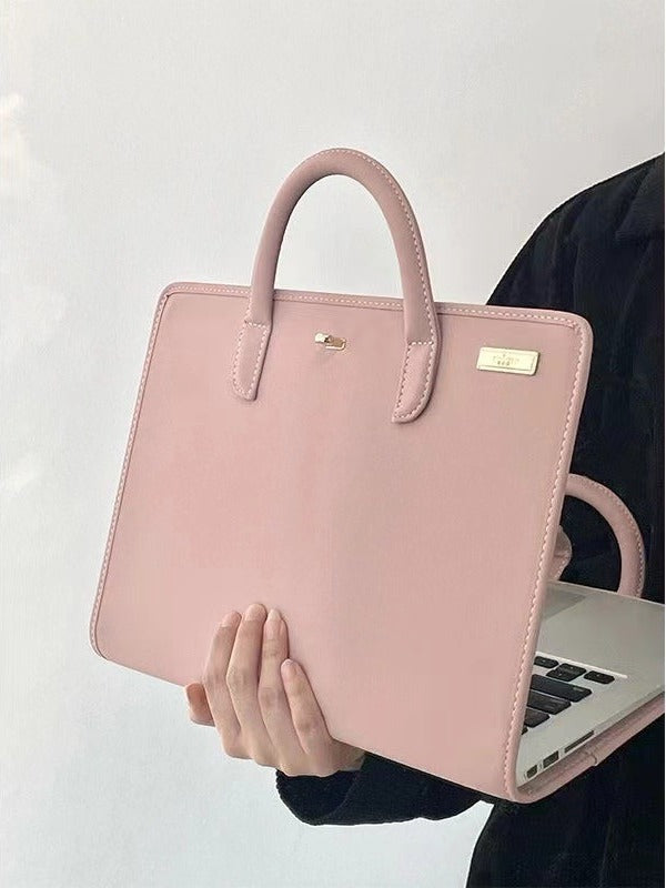 Stylish Leather Laptop Sleeve with Handle and Perforated Design - Soft Pink Color 4