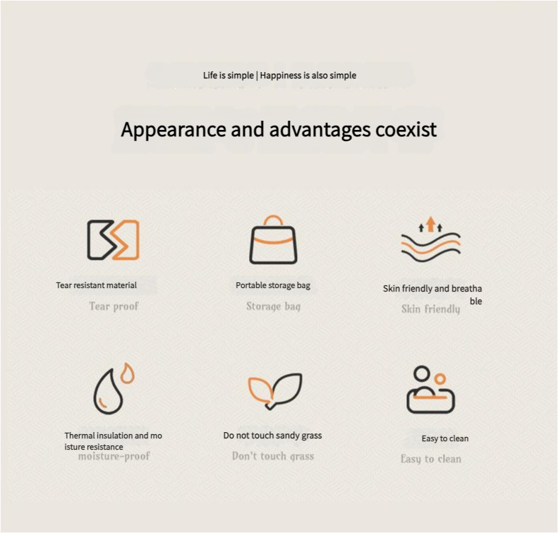 Waterproof Foldable Picnic Blanket with Handle - 2x2m Black and white large grid 4