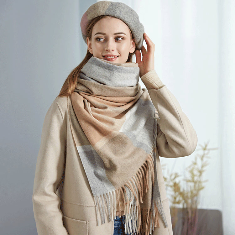 Cozy Color Block Fringe Scarf - Camel for Fall and Winter 3