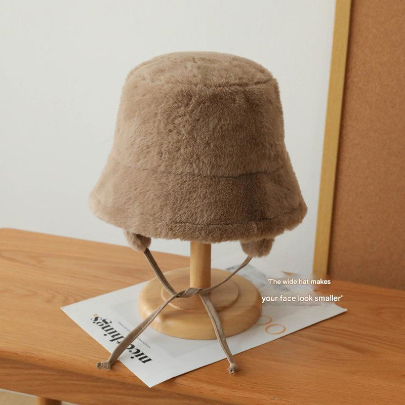 Plush Bucket Hat with Ear Flaps ,Warm Furry Winter Hat in Grey-One size (54-59cm) adjustable 3