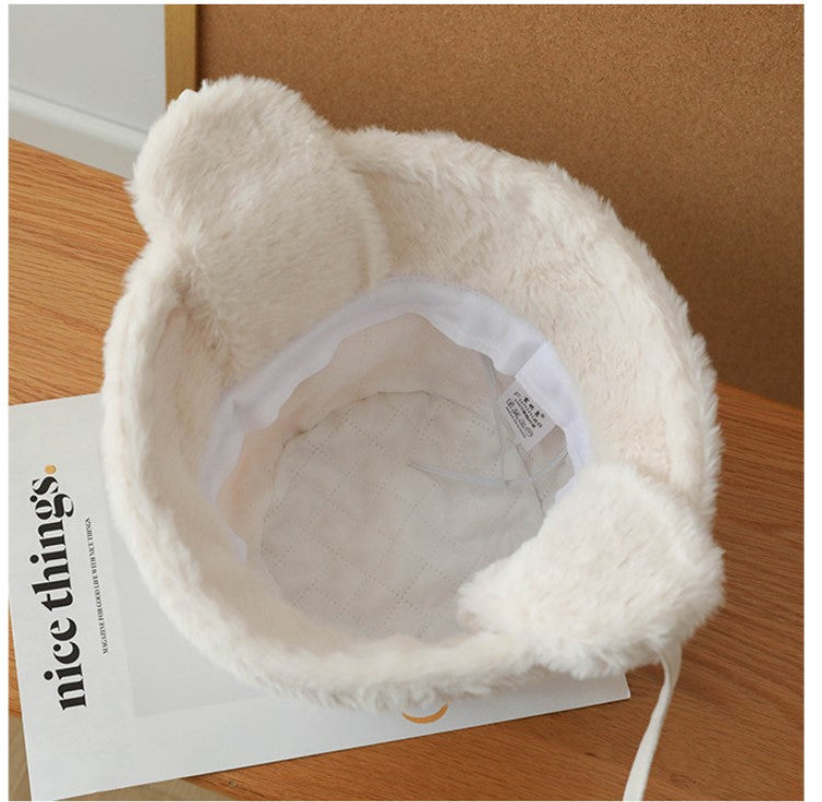Plush Bucket Hat with Ear Flaps,Warm Furry Winter Hat in Black-One size (54-59cm) adjustable 4