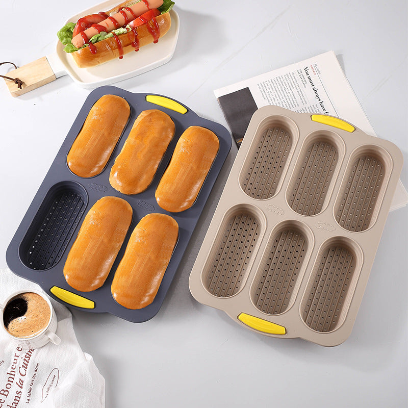 Grey 6-hole silicone baking mold, perforated loaf pan 37.5 cm x 24.5 cm, suitable for bread and cakes (sold in sets of 2) 3