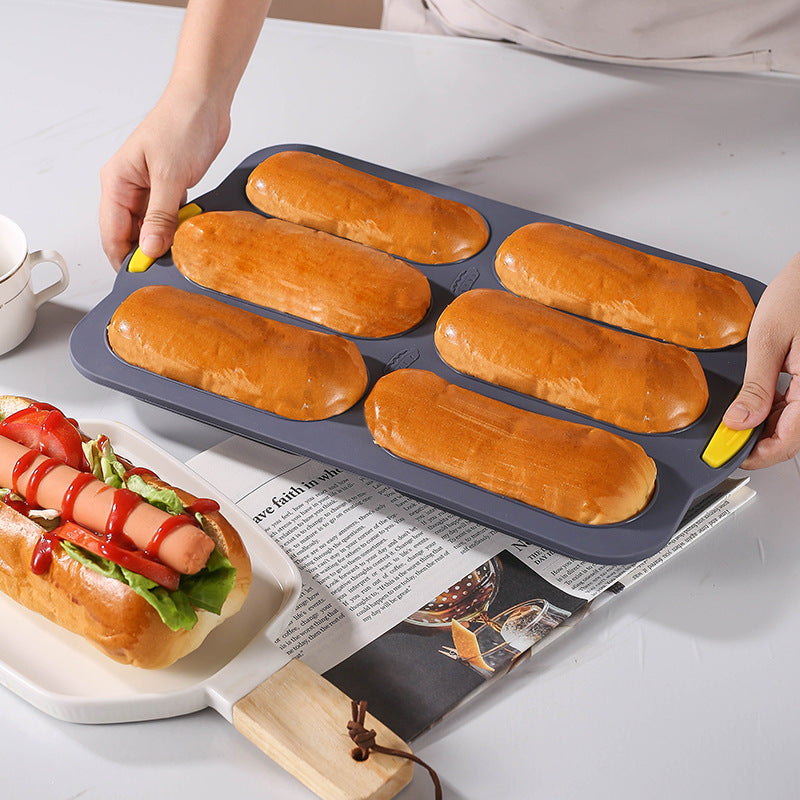 Grey 6-hole silicone baking mold, perforated loaf pan 37.5 cm x 24.5 cm, suitable for bread and cakes (sold in sets of 2) 4