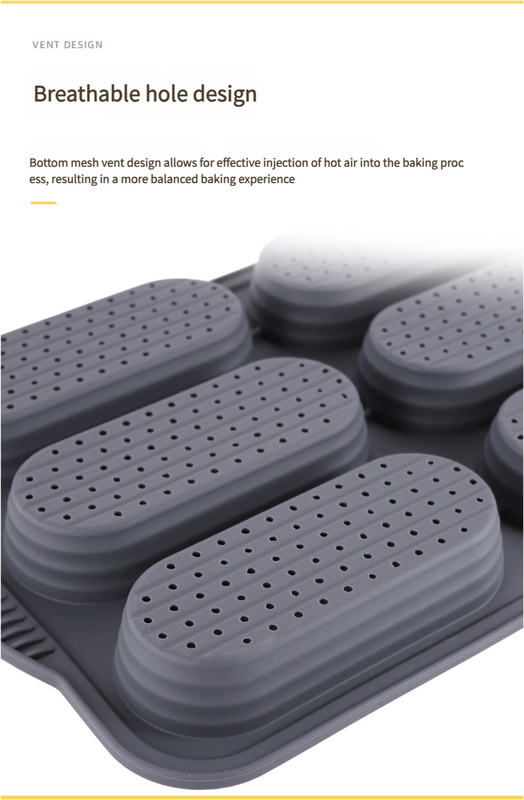 Grey 6-hole silicone baking mold, perforated loaf pan 37.5 cm x 24.5 cm, suitable for bread and cakes (sold in sets of 2) 6