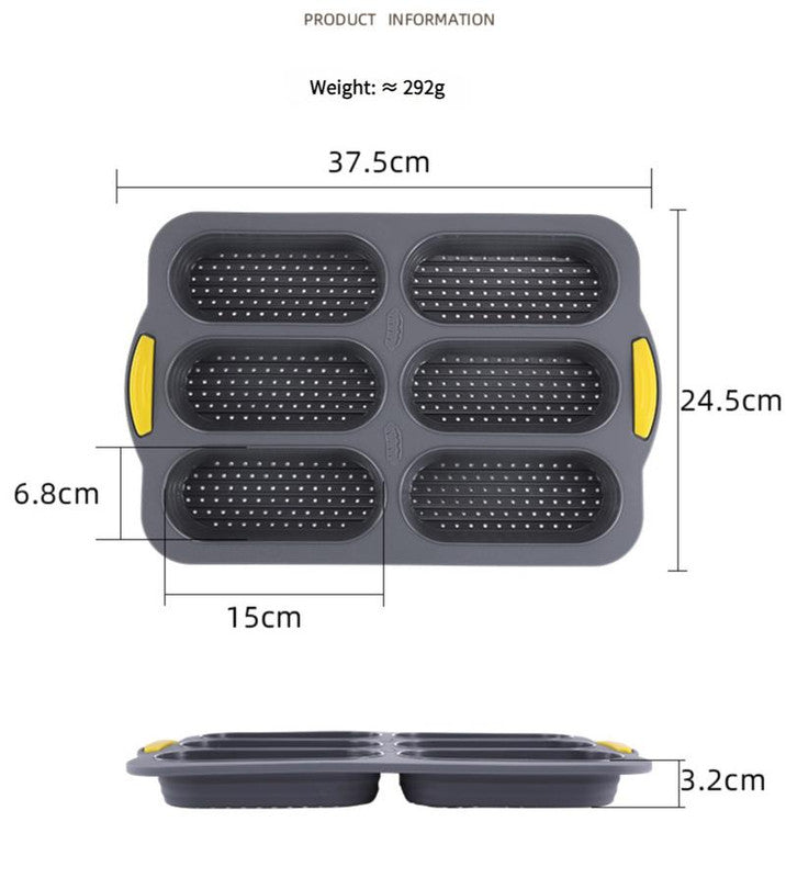 Brown 6-hole silicone baking mold, perforated loaf pan 37.5 cm x 24.5 cm, suitable for bread and cakes (sold in sets of 2) 5