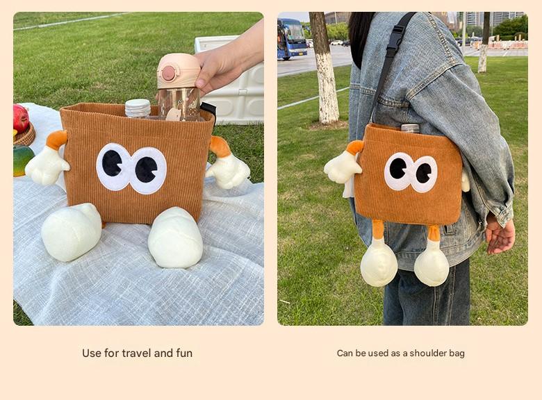 White Cute Cartoon Car Trash Bin with Adjustable Strap - Water-Repellent Corduroy (19x24cm) 6