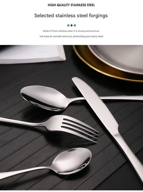 6-Piece Portable Stainless Steel Cutlery Set with Plate and Bag - Silver, Great for Camping and Travel (Steak Knife) 3