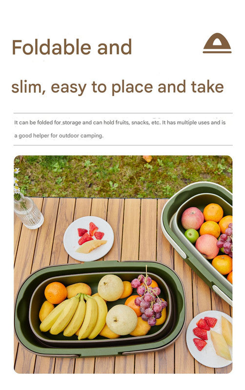 Foldable Picnic Basket with Tray - 16.5L Capacity, White Green, Perfect for Camping and Outdoor Gatherings 4