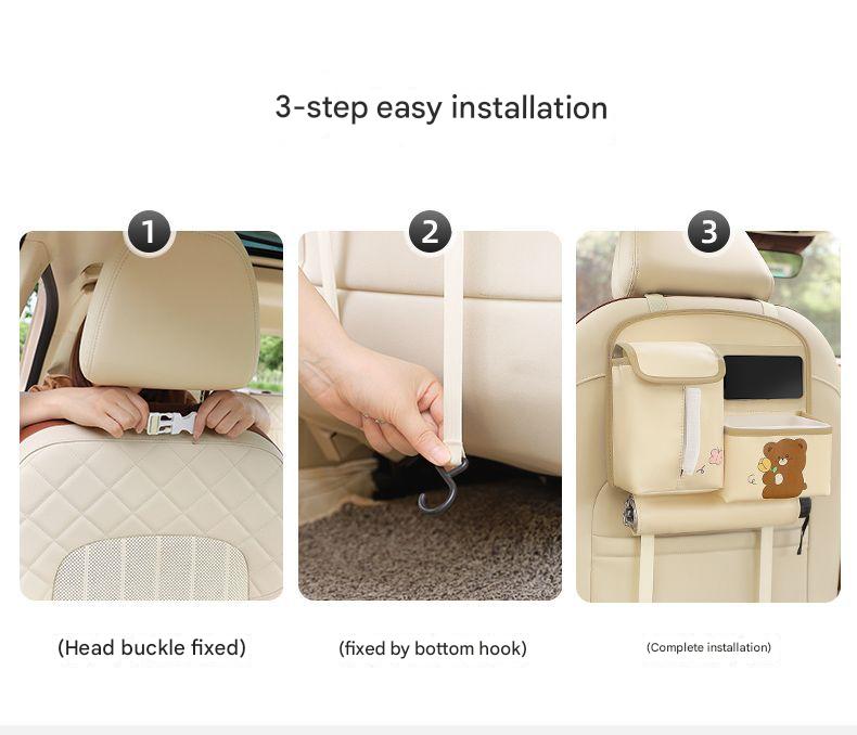 Car Seat Back Organizer with Practical design-Multi-Pocket Storage for Tissues and Gadgets-Cute bear(Beige) 3