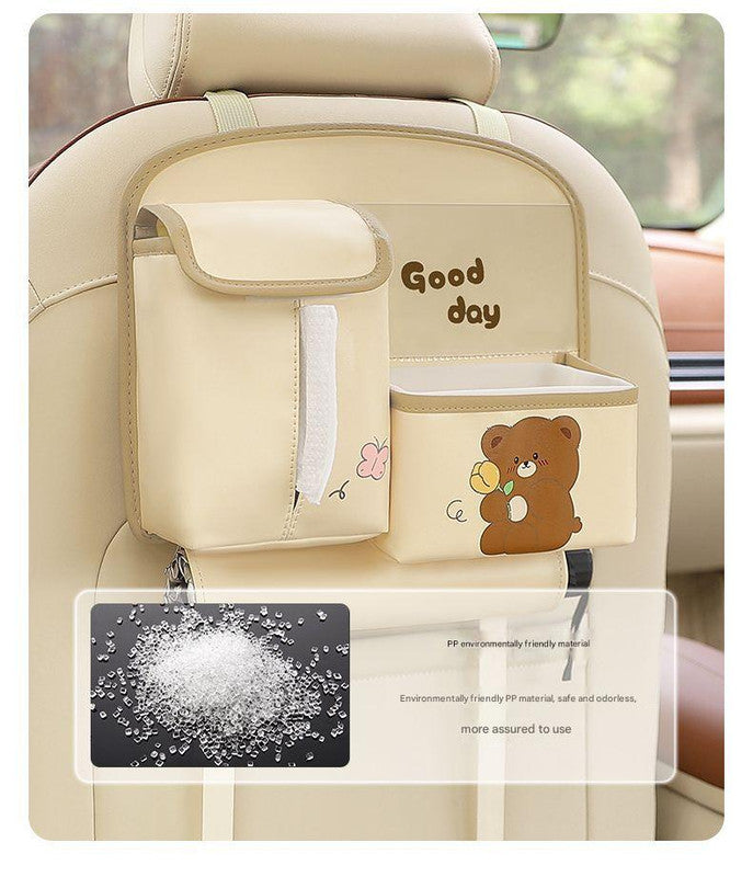 Car Seat Back Organizer with Practical design-Multi-Pocket Storage for Tissues and Gadgets-Cute bear(Brown) 4