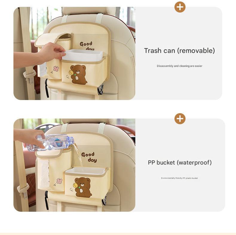 Car Seat Back Organizer with Practical design-Multi-Pocket Storage for Tissues and Gadgets-Cute bear(Brown) 7