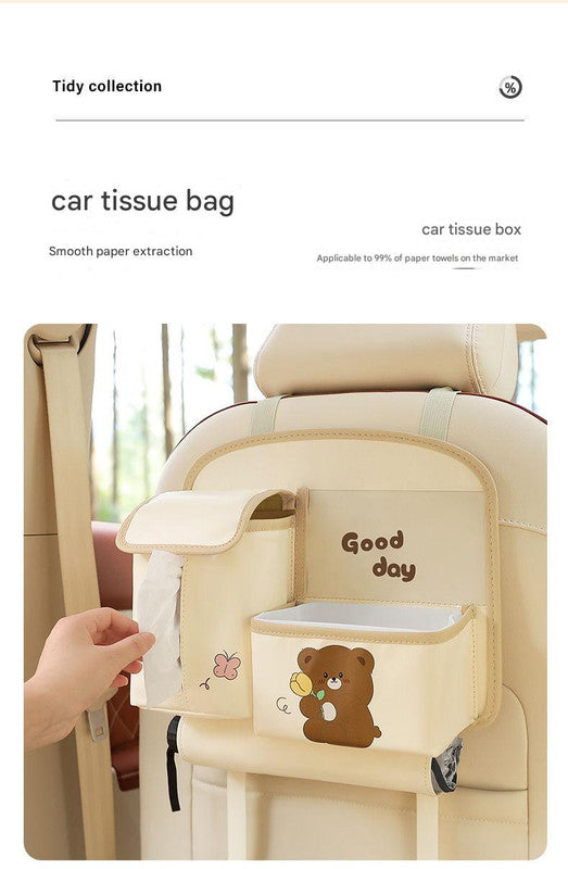 Car Seat Back Organizer with Practical design-Multi-Pocket Storage for Tissues and Gadgets-Cute bear(Pink) 5