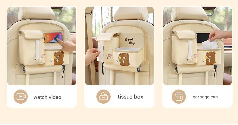Car Seat Back Organizer with Practical design-Multi-Pocket Storage for Tissues and Gadgets-Cute bear(Pink) 8