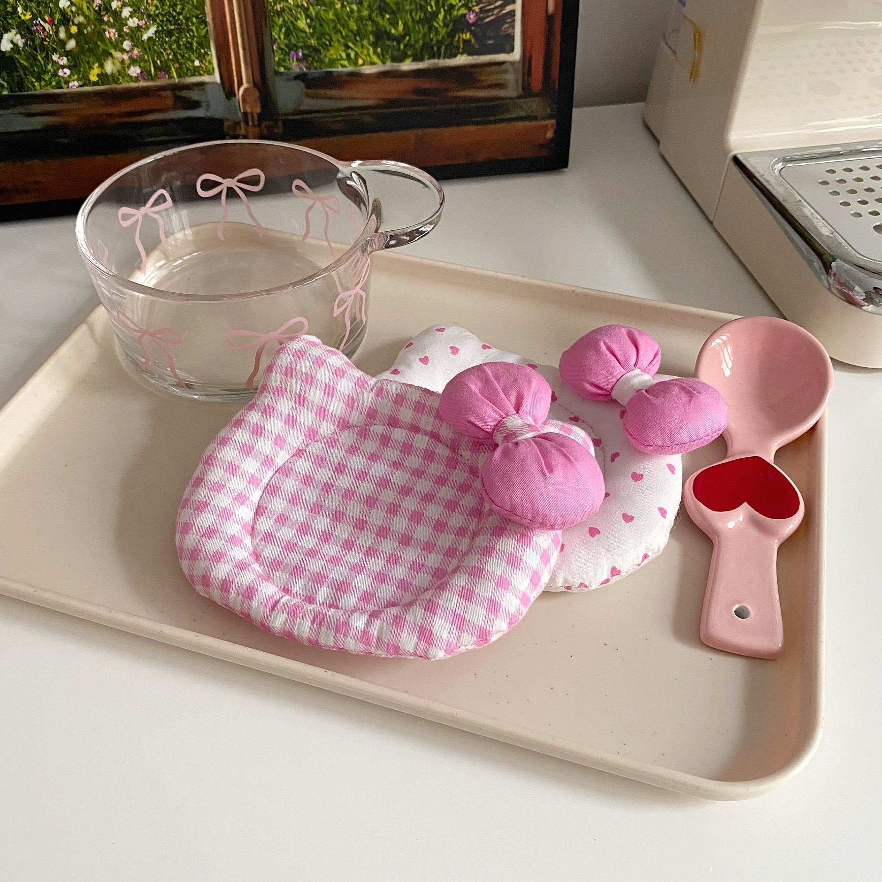 Korean INS Kitty Quilt Insulation Pad, Cute Fabric Kitchen Mat, Desktop Decoration (Pink) 4