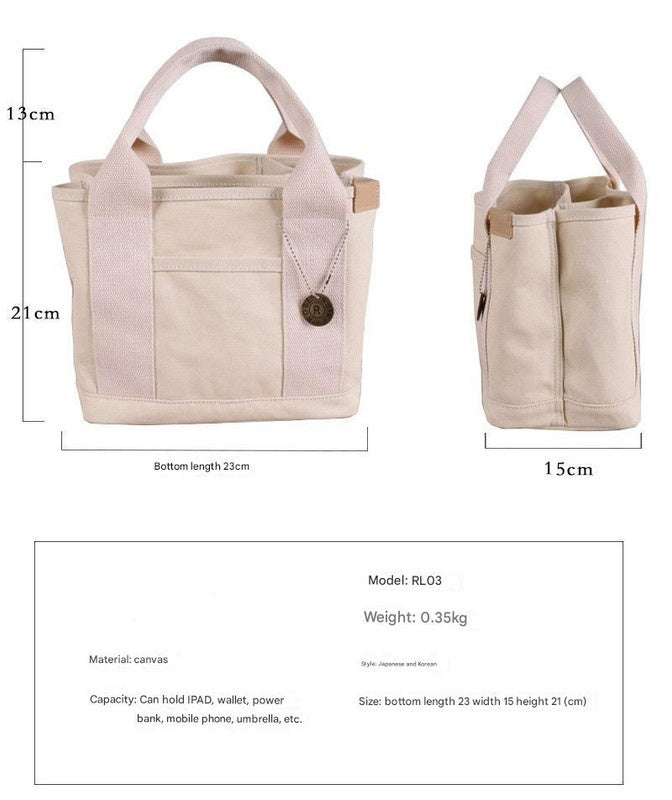 White with black Canvas Lunch Tote Bag - Stylish Handbag with Multiple Compartments for Women 5