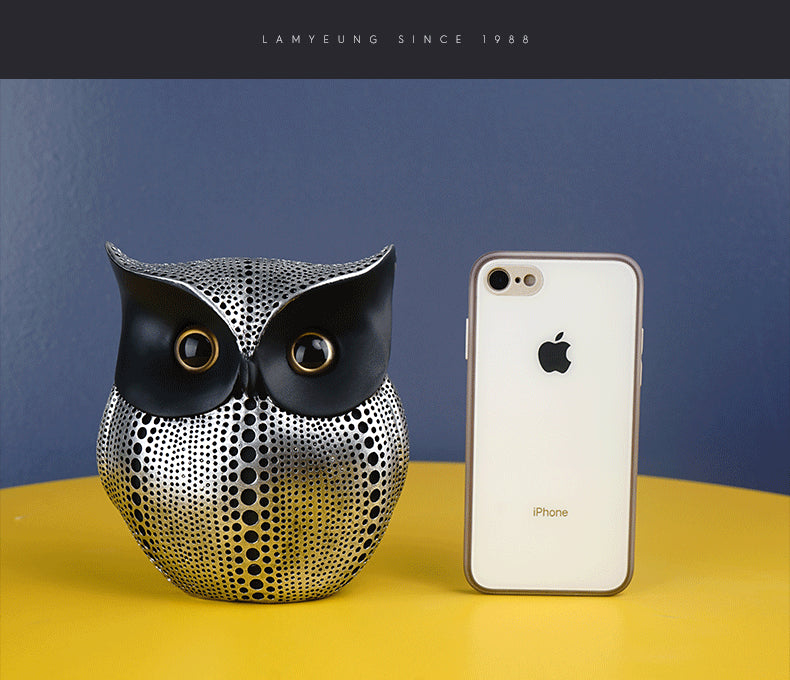 Black gold resin owl statue - modern perforated design for living room TV cabinet and entryway decoration 5