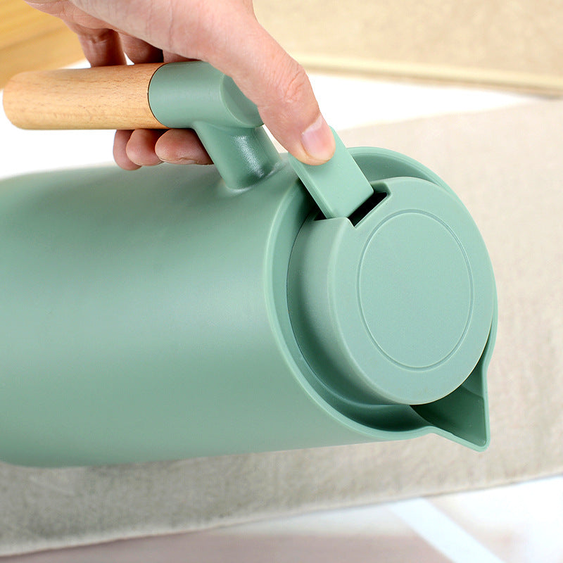 1000ml Bamboo Green thermos bottle with wooden handle, double-layer glass liner coffee pot, suitable for hot and cold drinks 3