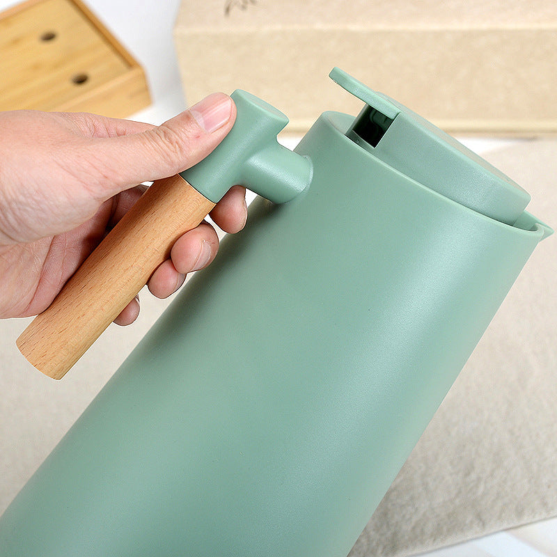 1000ml Bamboo Green thermos bottle with wooden handle, double-layer glass liner coffee pot, suitable for hot and cold drinks 4