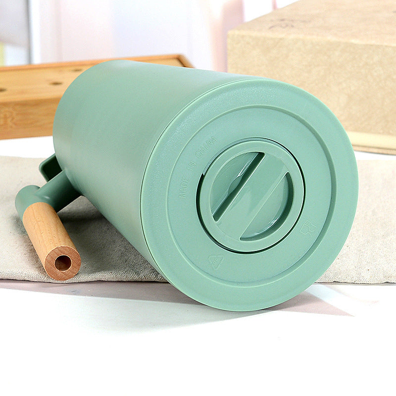 1000ml Bamboo Green thermos bottle with wooden handle, double-layer glass liner coffee pot, suitable for hot and cold drinks 5