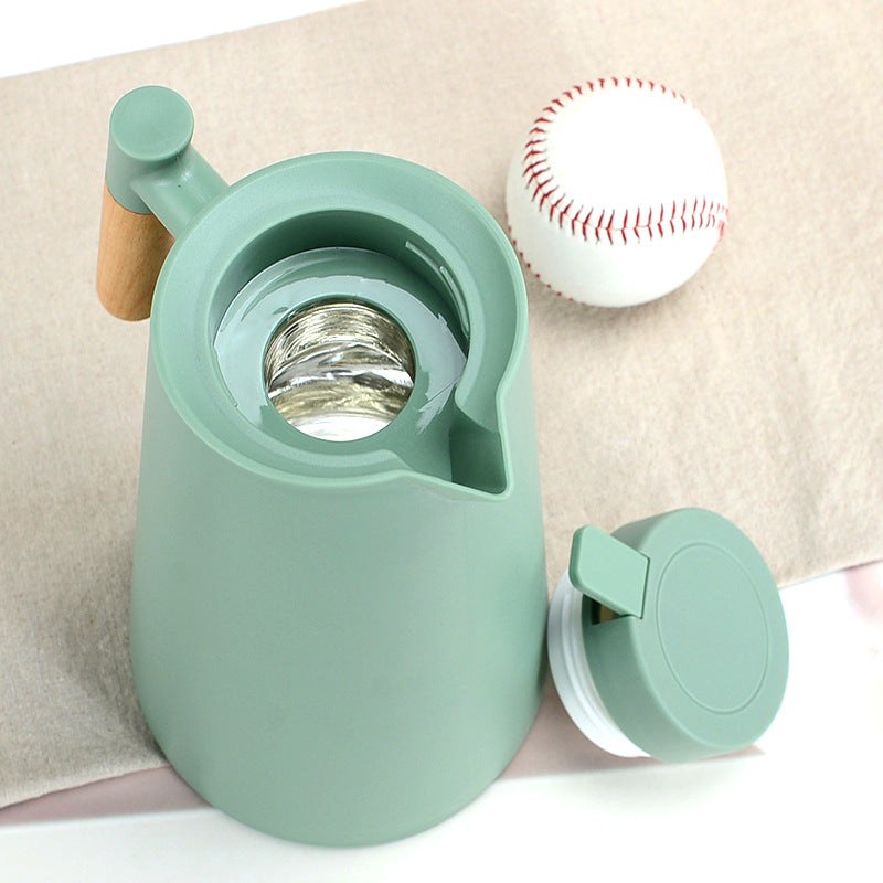 1000ml Bamboo Green thermos bottle with wooden handle, double-layer glass liner coffee pot, suitable for hot and cold drinks 6