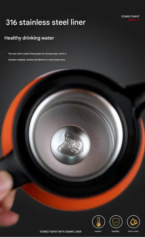 Black 316 Stainless Steel Stewing Tea Kettle with Wooden Handle - Insulated Tea and Coffee Kettle with Infuser for Home and Office 4