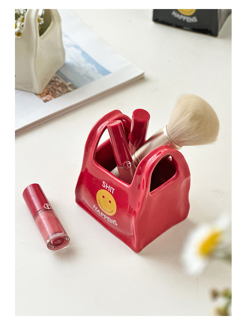Yellow Ceramic Desktop Organizer - Cute Hand Shaped Pencil Holder and Makeup Brush Storage for Home and Office 5
