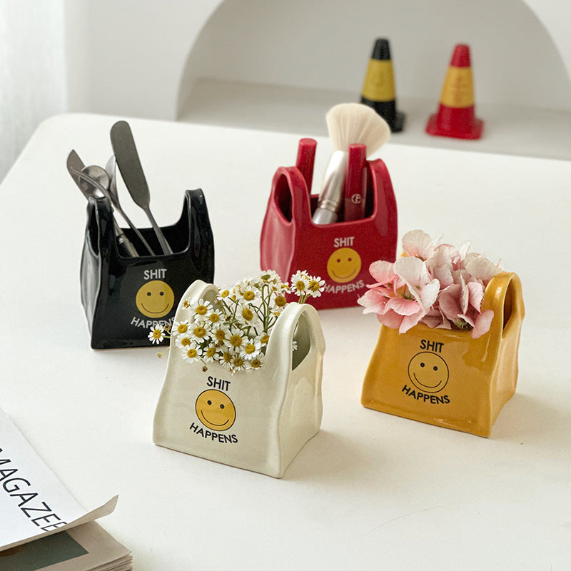 Red Ceramic Desktop Organizer - Cute Hand Shaped Pencil Holder and Makeup Brush Storage for Home and Office 3