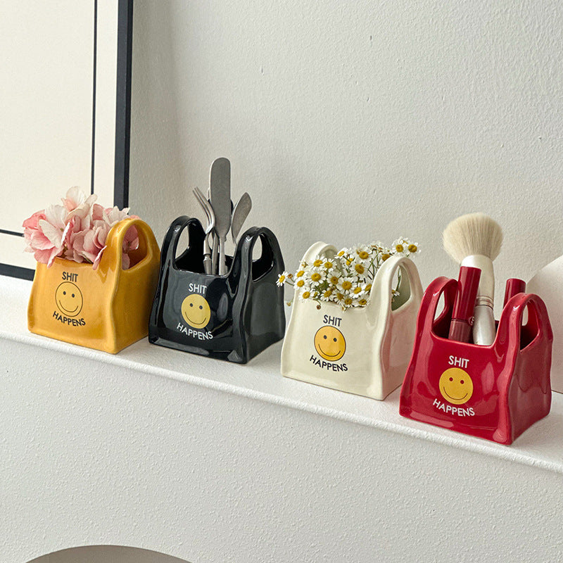 Red Ceramic Desktop Organizer - Cute Hand Shaped Pencil Holder and Makeup Brush Storage for Home and Office 4