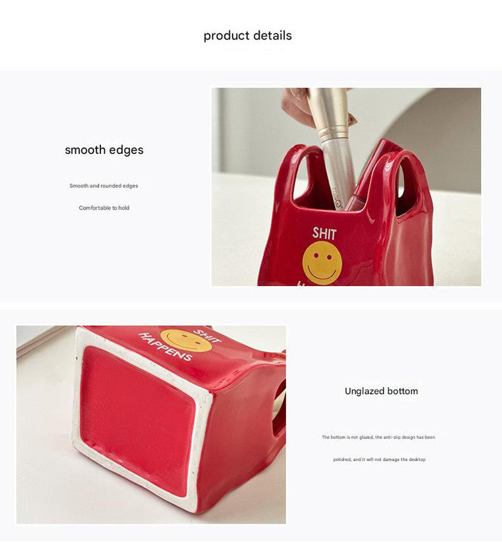 Red Ceramic Desktop Organizer - Cute Hand Shaped Pencil Holder and Makeup Brush Storage for Home and Office 6
