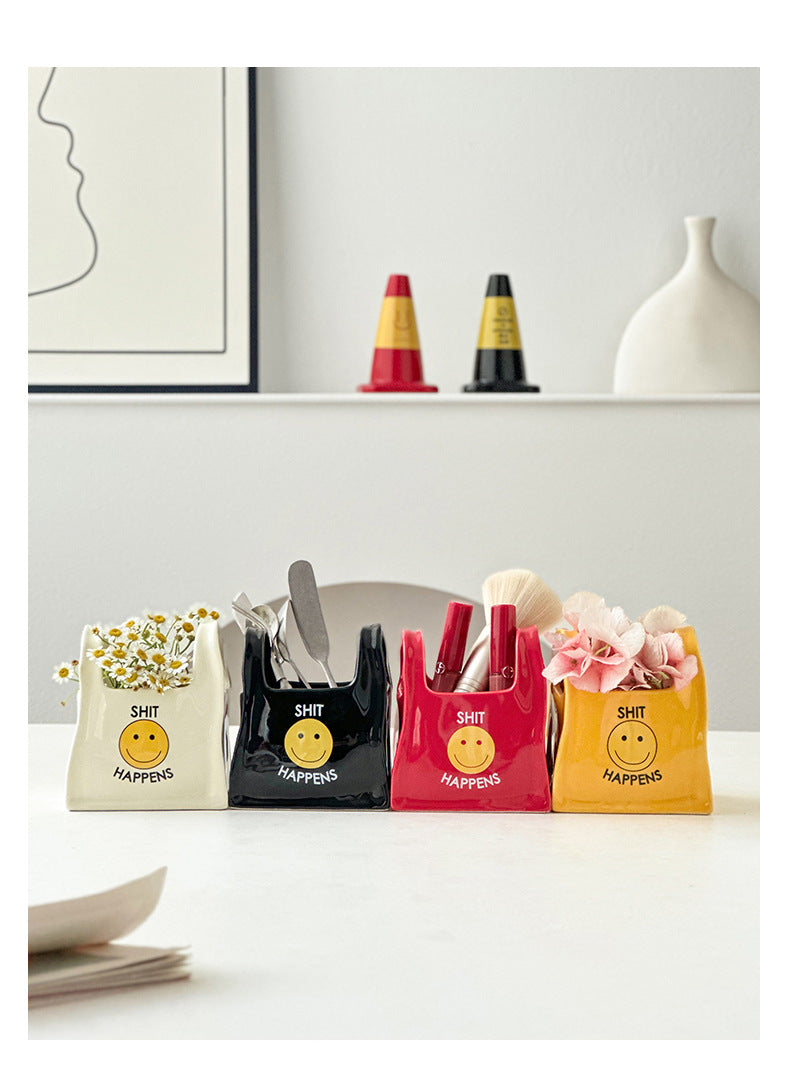 Red Ceramic Desktop Organizer - Cute Hand Shaped Pencil Holder and Makeup Brush Storage for Home and Office 7