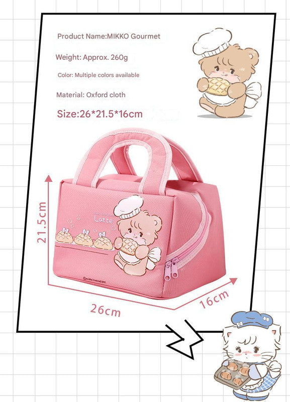 Blue (Ice Cream Bear) Cute Cartoon Lunch Bag - Large Capacity Insulated Handbag for Students and Office Use 5